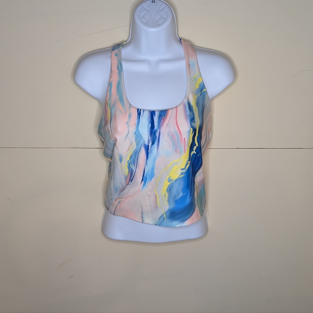 NWT DSG Cropped Workout Tank Pastel Marble Print